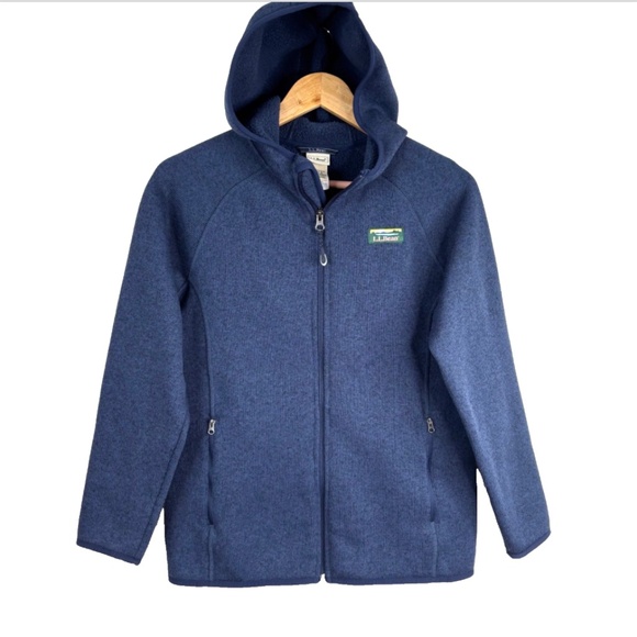 LL Bean Hooded Sweater Fleece Jacket Youth L 14-16 Hoodie Full Zip Pockets Navy - Picture 10 of 10